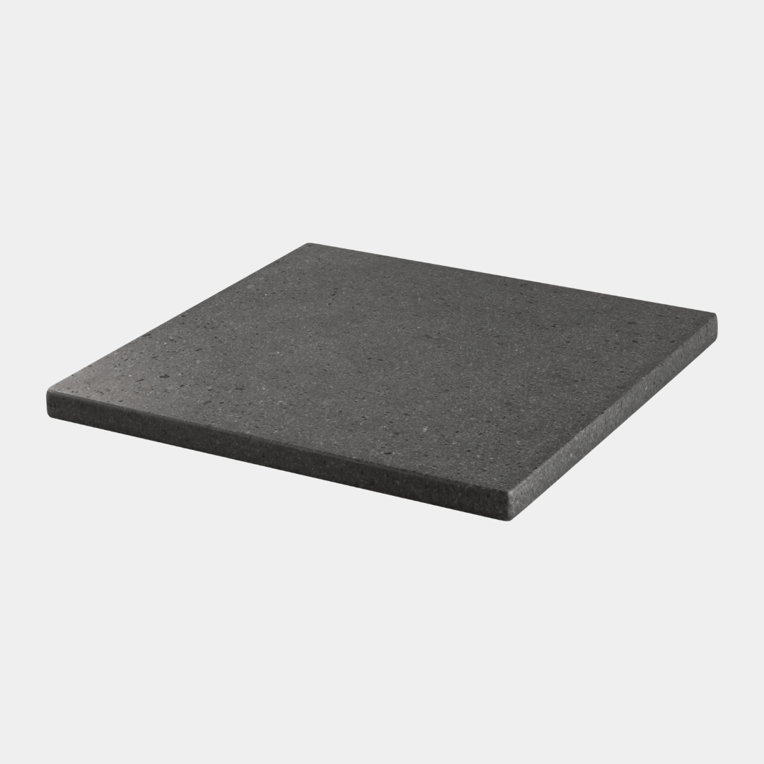 Piastra In Pietra Lavica Etna 19x19 Cm Con Ciotole - Per Cucinare A Tavola, Set Completo Con Base In Bamboo